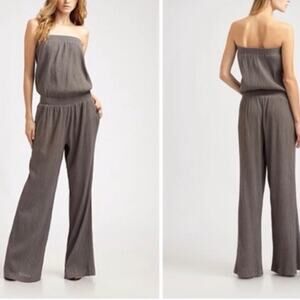 Drew Women’s Cotton Gauze Crinkle Strapless Straight Leg Jumpsuit Olive Romper M